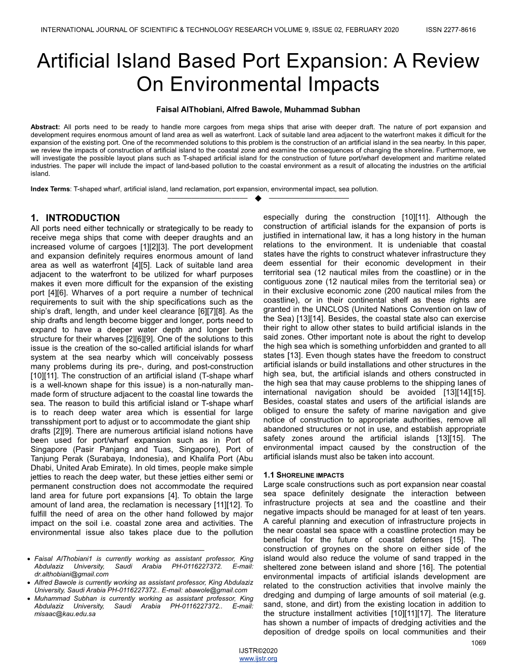 Artificial Island Based Port Expansion: a Review on Environmental Impacts