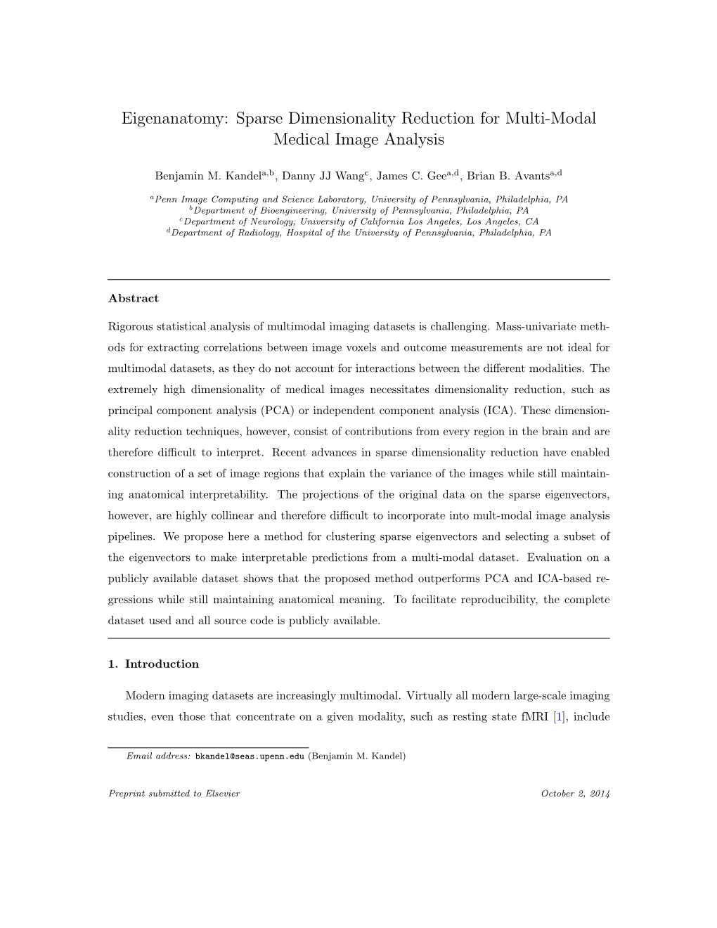 Eigenanatomy: Sparse Dimensionality Reduction for Multi-Modal Medical Image Analysis