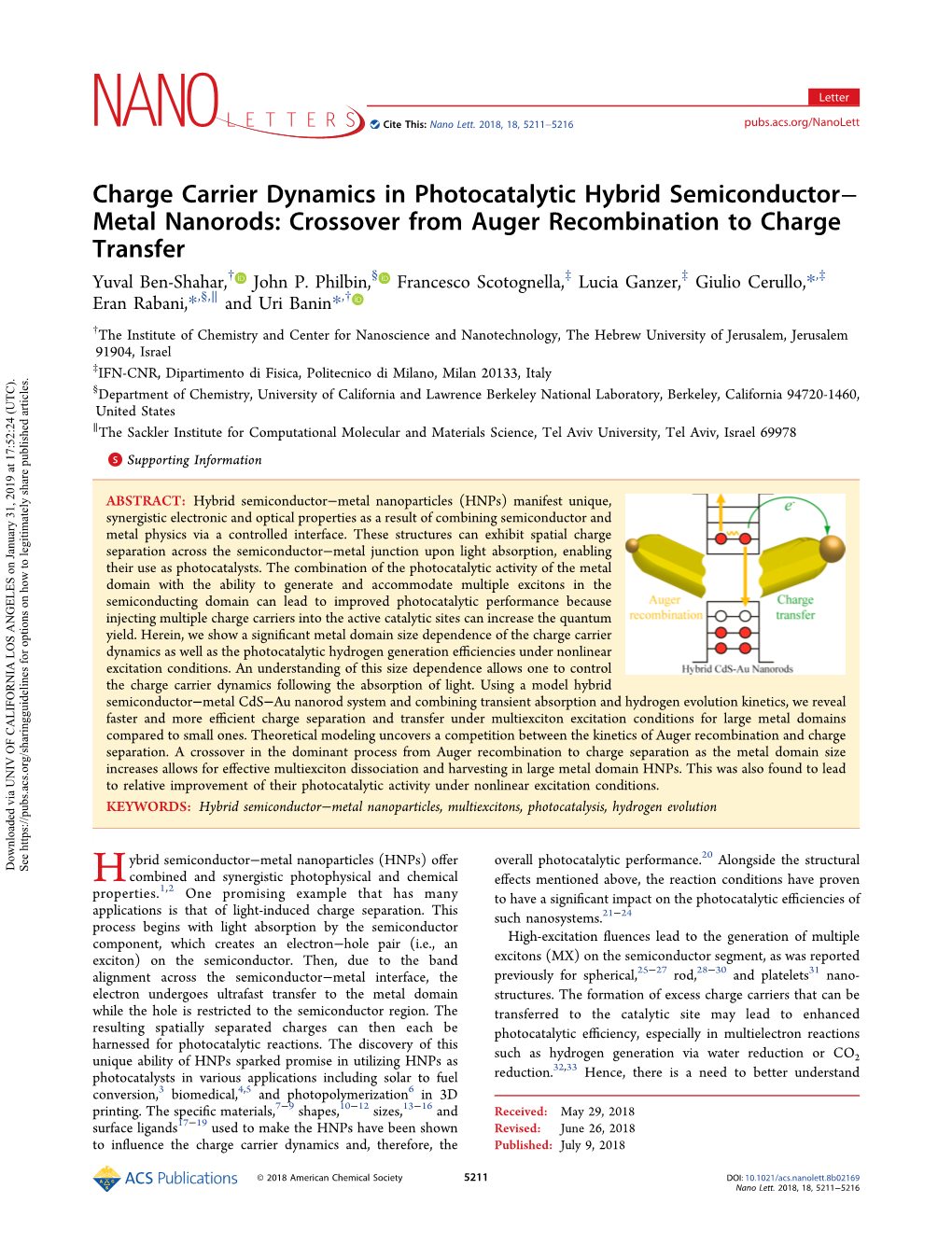 Crossover from Auger Recombination to Charge Transfer † § ‡ ‡ ‡ Yuval Ben-Shahar, John P