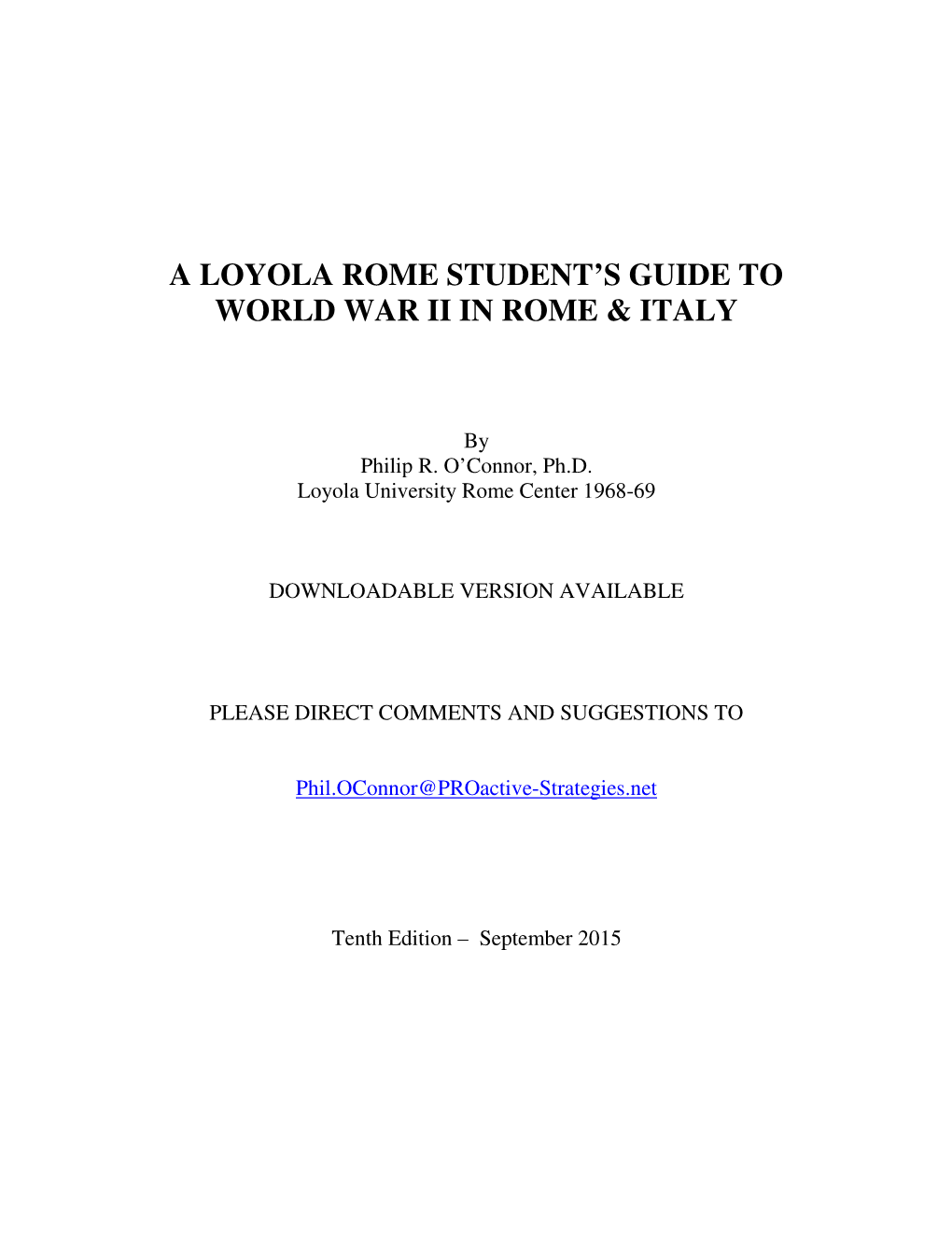 A Loyola Rome Student's Guide to World War Ii in Rome