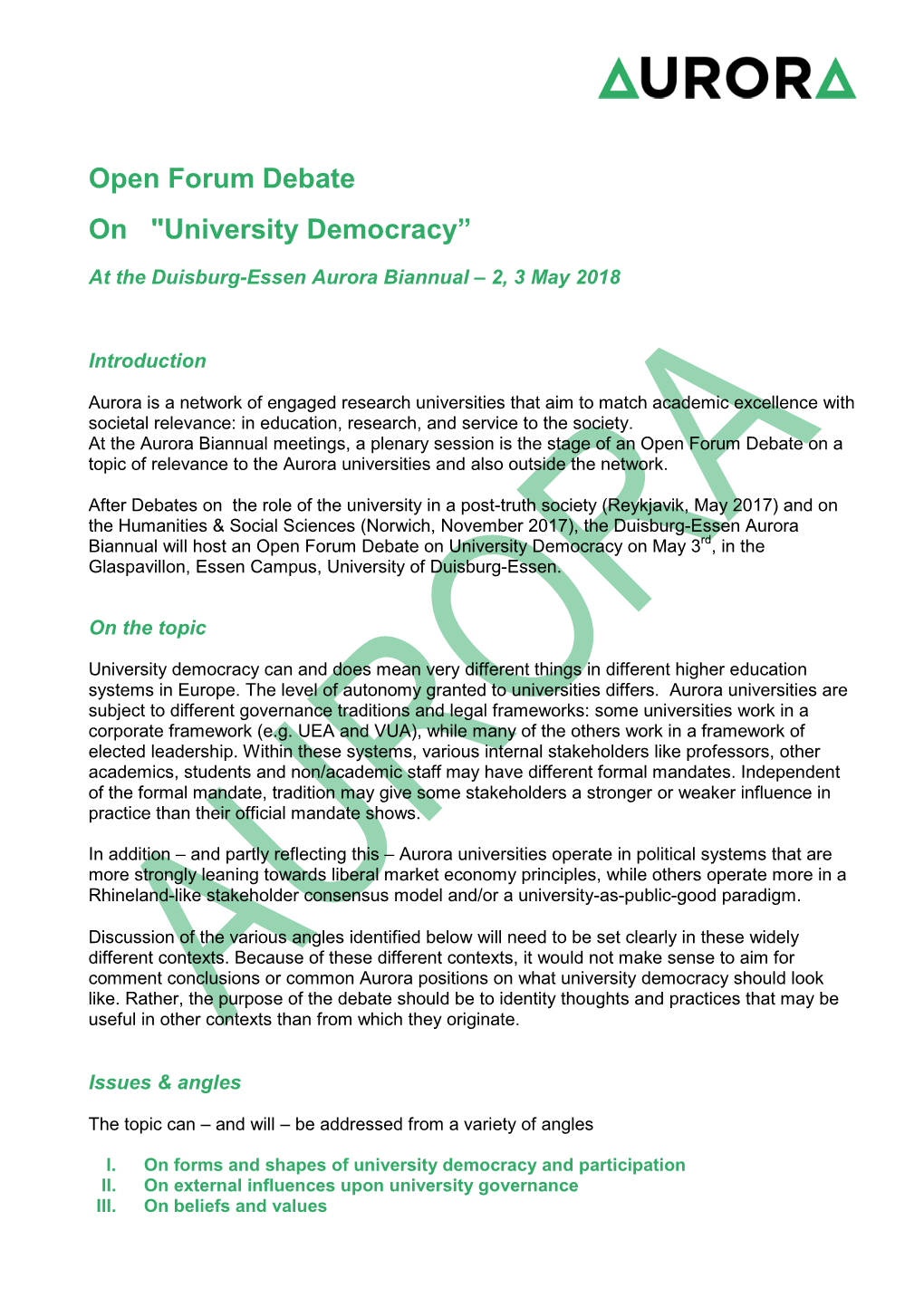 Open Forum Debate on "University Democracy”
