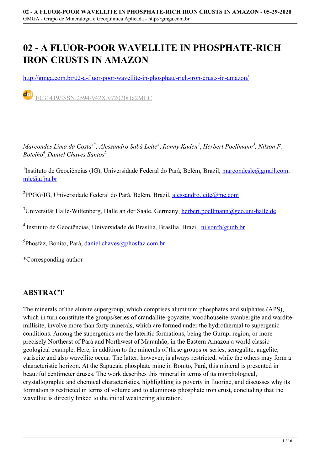 02 - a FLUOR-POOR WAVELLITE in PHOSPHATE-RICH IRON CRUSTS in AMAZON - 05-29-2020 GMGA - Grupo De Mineralogia E Geoquímica Aplicada