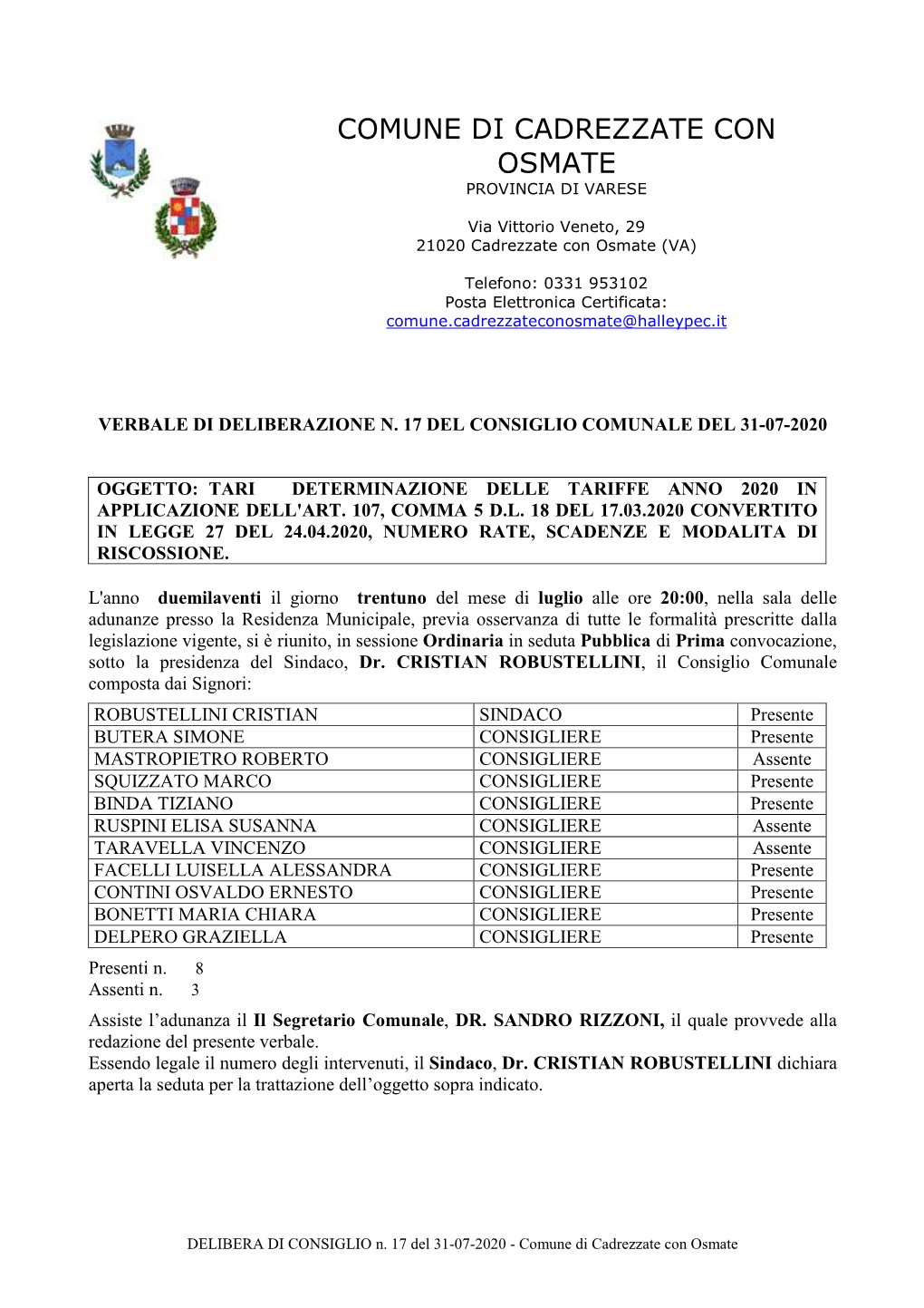 Comune Di Cadrezzate Con Osmate Provincia Di Varese