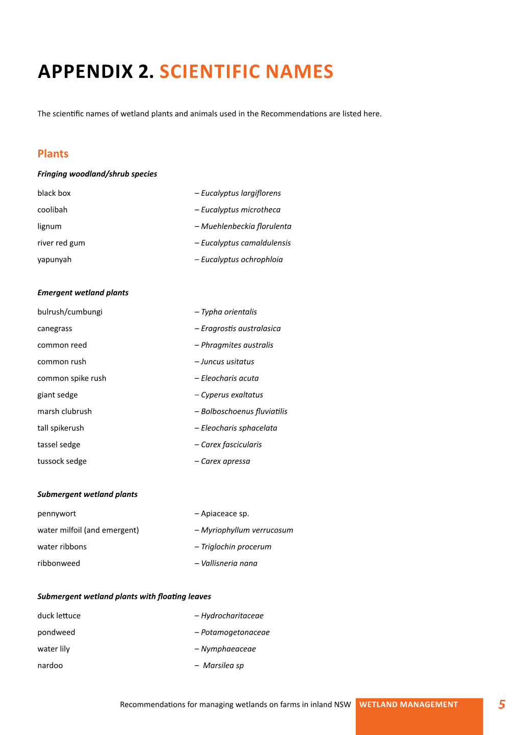 Appendix 2. Scientific Names