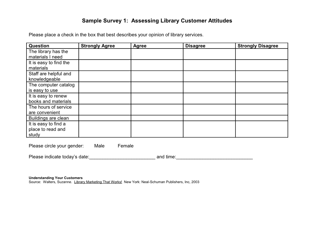 Sample Survey: Assessing Library Customer Attitudes