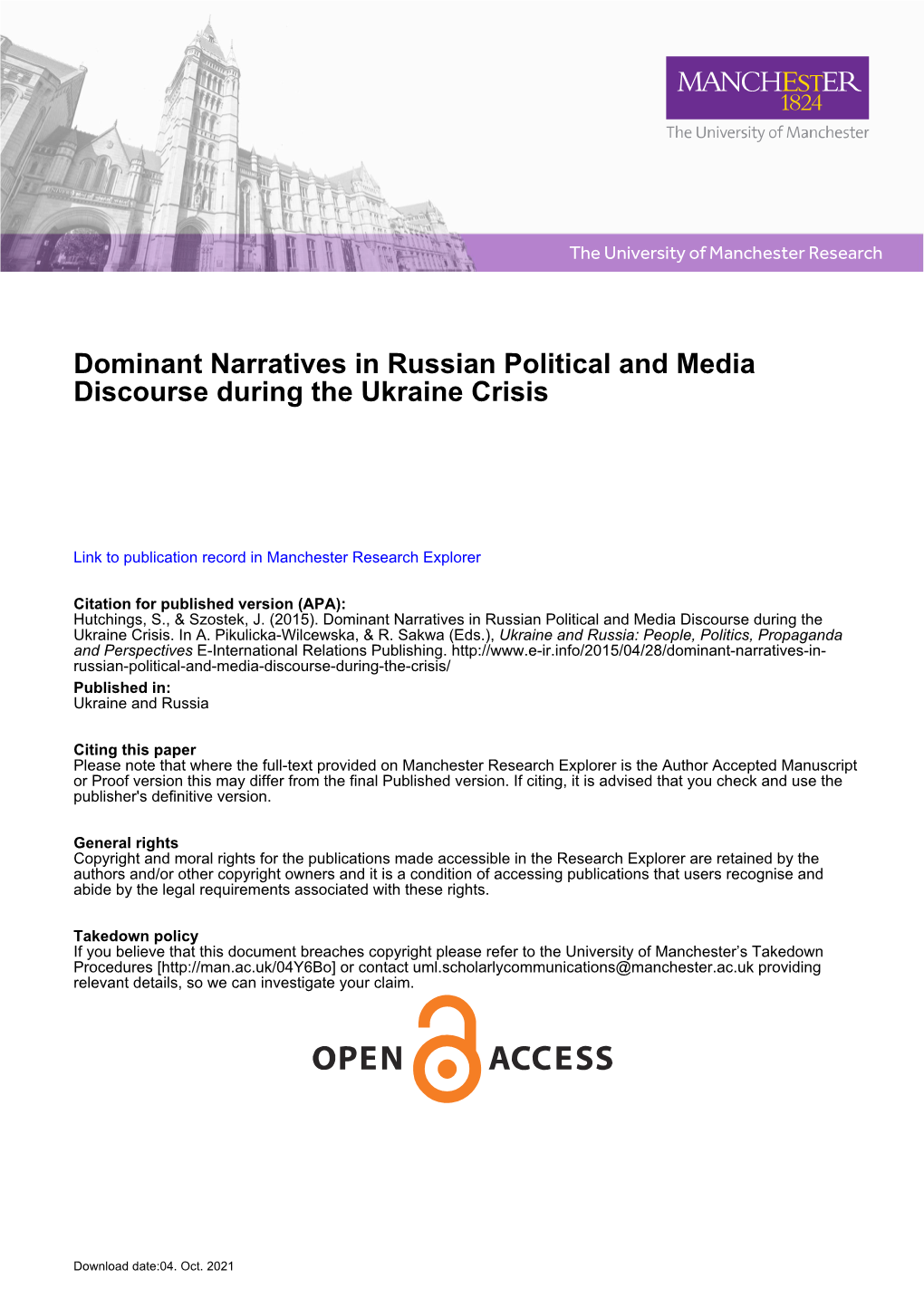 Dominant Narratives in Russian Political and Media Discourse During the Ukraine Crisis