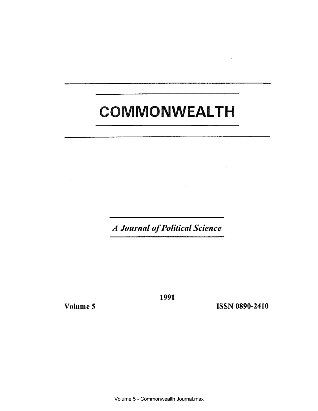 Commonwealth Journal.Max COMMONWEALTH: a Journal of Political Science
