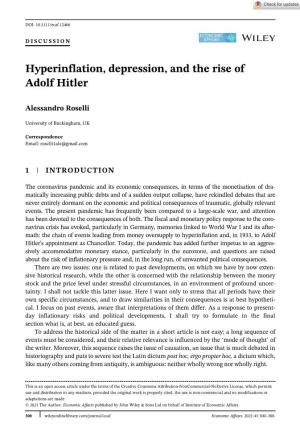 Discussion: Hyperinflation, Depression, and the Rise of Adolf Hitler