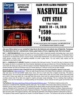 Join Your Fellow Alumni on Our Wonderful 5-Day Trip to the Historical and Cultural Area of Nashville, Tennessee