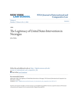 The Legitimacy of United States Intervention in Nicaragua John Mabie