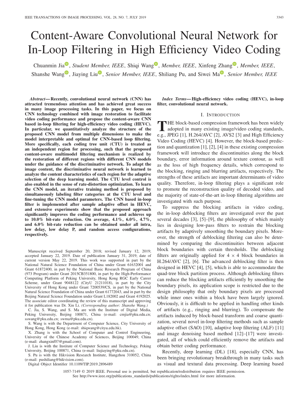 Content-Aware Convolutional Neural Network for In-Loop Filtering in High Efficiency Video Coding