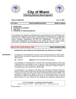 City of Miami Planning Advisory Board Agenda