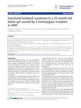 Imerslund-Gräsbeck Syndrome in a 25-Month-Old Italian Girl Caused by a Homozygous Mutation In