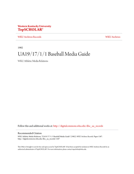 UA19/17/1/1 Baseball Media Guide WKU Athletic Media Relations
