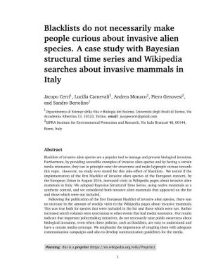 Blacklists Do Not Necessarily Make People Curious About Invasive Alien Species