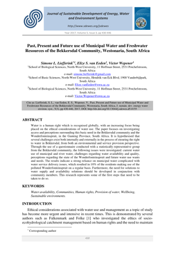 Past, Present and Future Use of Municipal Water and Freshwater Resources of the Bekkersdal Community, Westonaria, South Africa