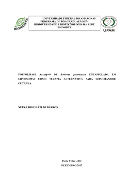 FOSFOLIPASE A2-Asp-49 DE Bothrops Jararacussu ENCAPSULADA EM LIPOSSOMAS COMO TERAPIA ALTERNATIVA PARA LEISHMANIOSE CUTÂNEA