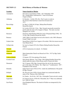 SECTION 1.3 Brief History of Parishes & Missions
