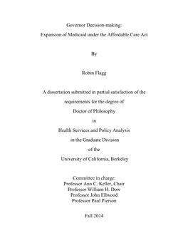 Governor Decision-Making: Expansion of Medicaid Under the Affordable Care Act