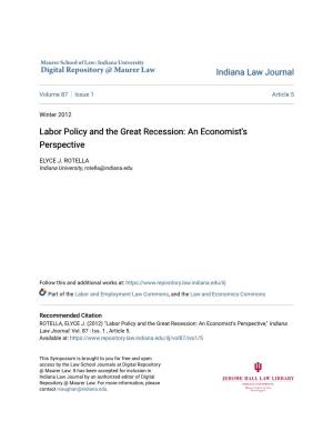 Labor Policy and the Great Recession: an Economist's Perspective