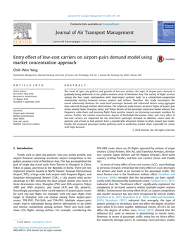 Entry Effect of Low-Cost Carriers on Airport-Pairs Demand Model Using Market Concentration Approach