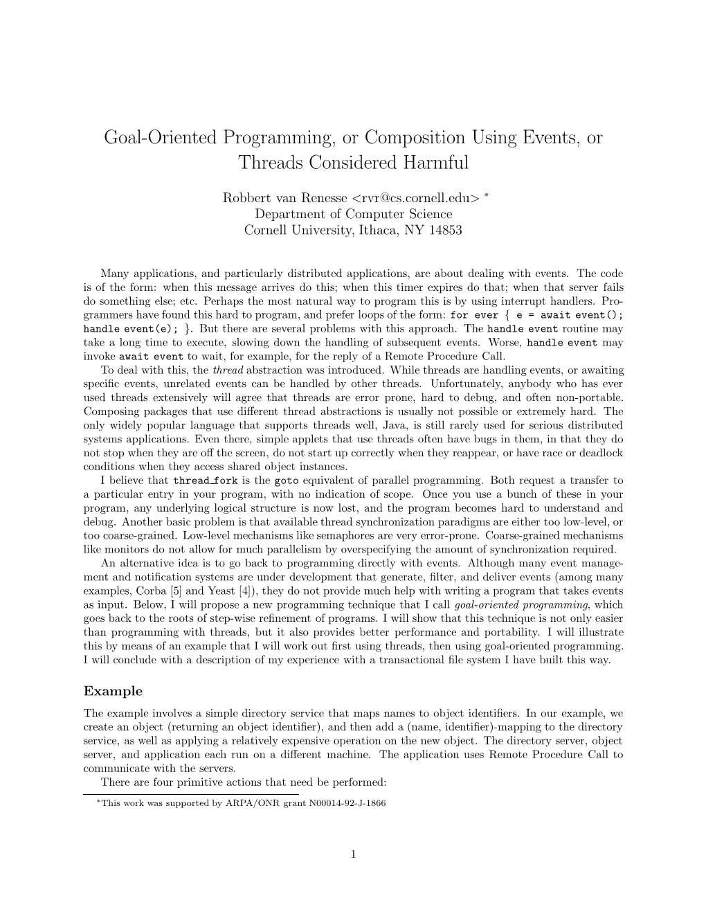 Goal-Oriented Programming, Or Composition Using Events, Or Threads Considered Harmful