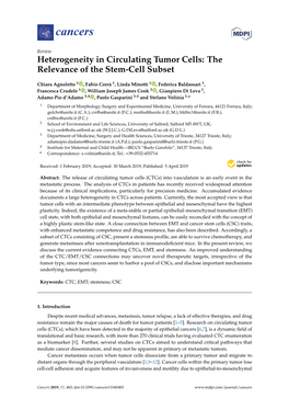 Heterogeneity in Circulating Tumor Cells: the Relevance of the Stem-Cell Subset