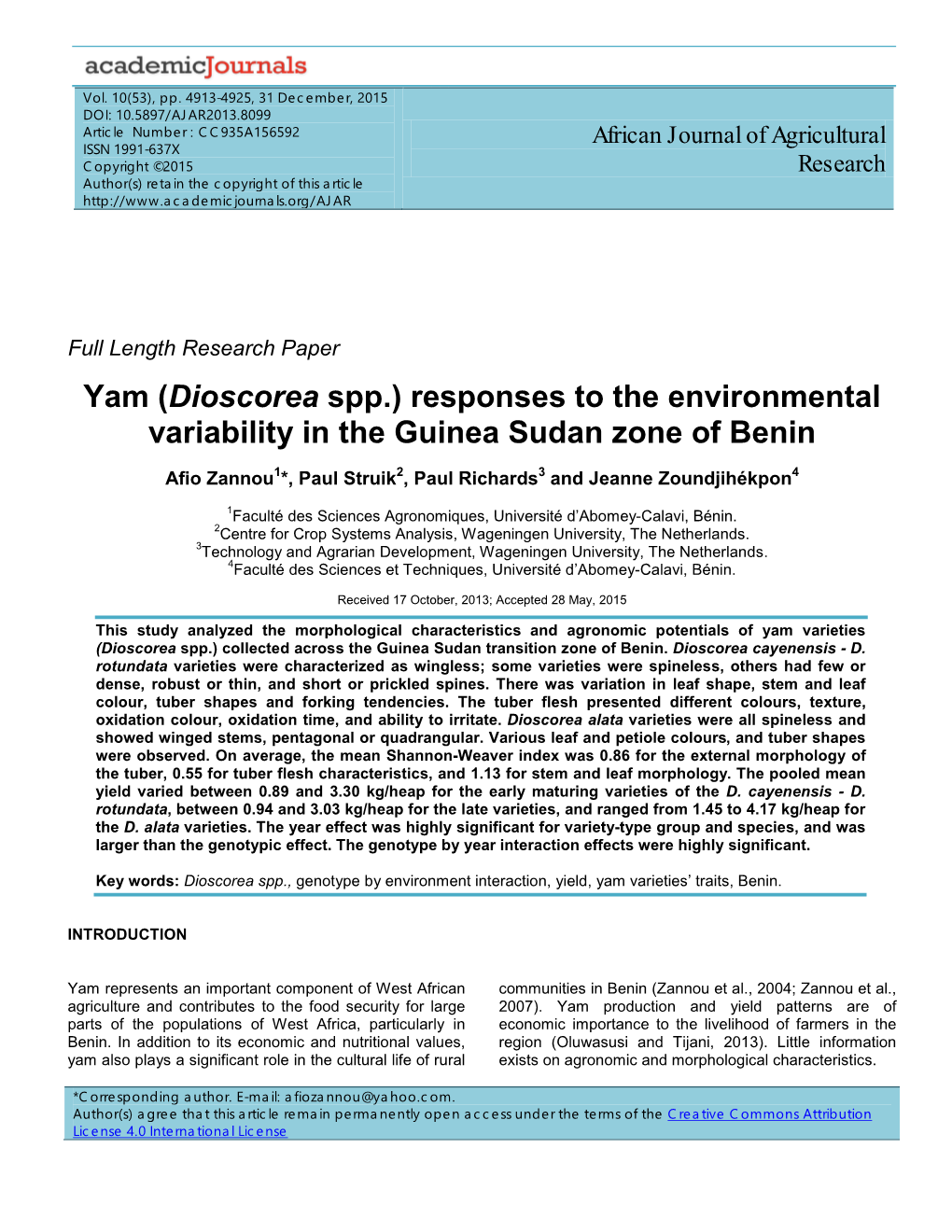 Agronomic Evaluation of D