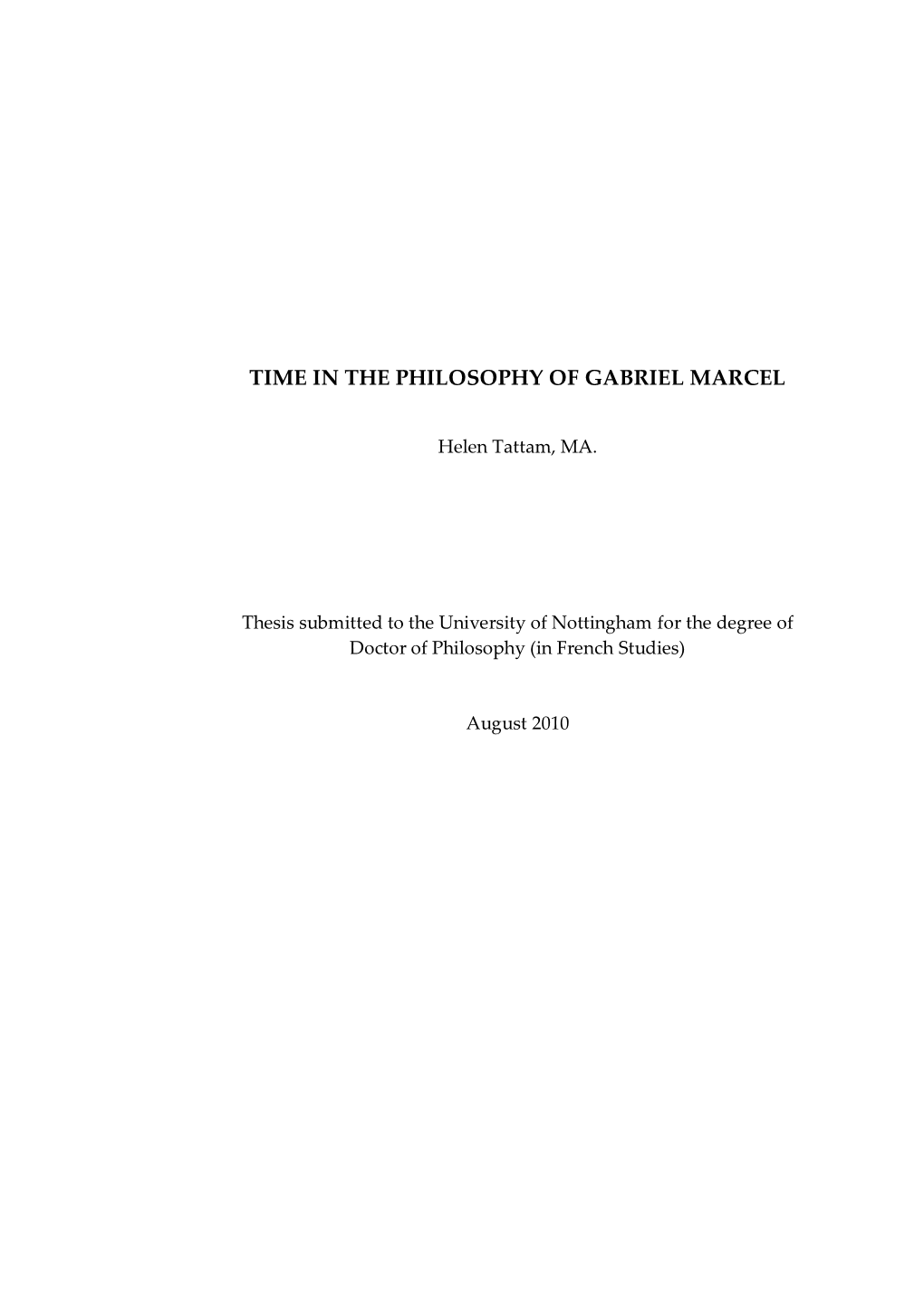 Time in the Philosophy of Gabriel Marcel