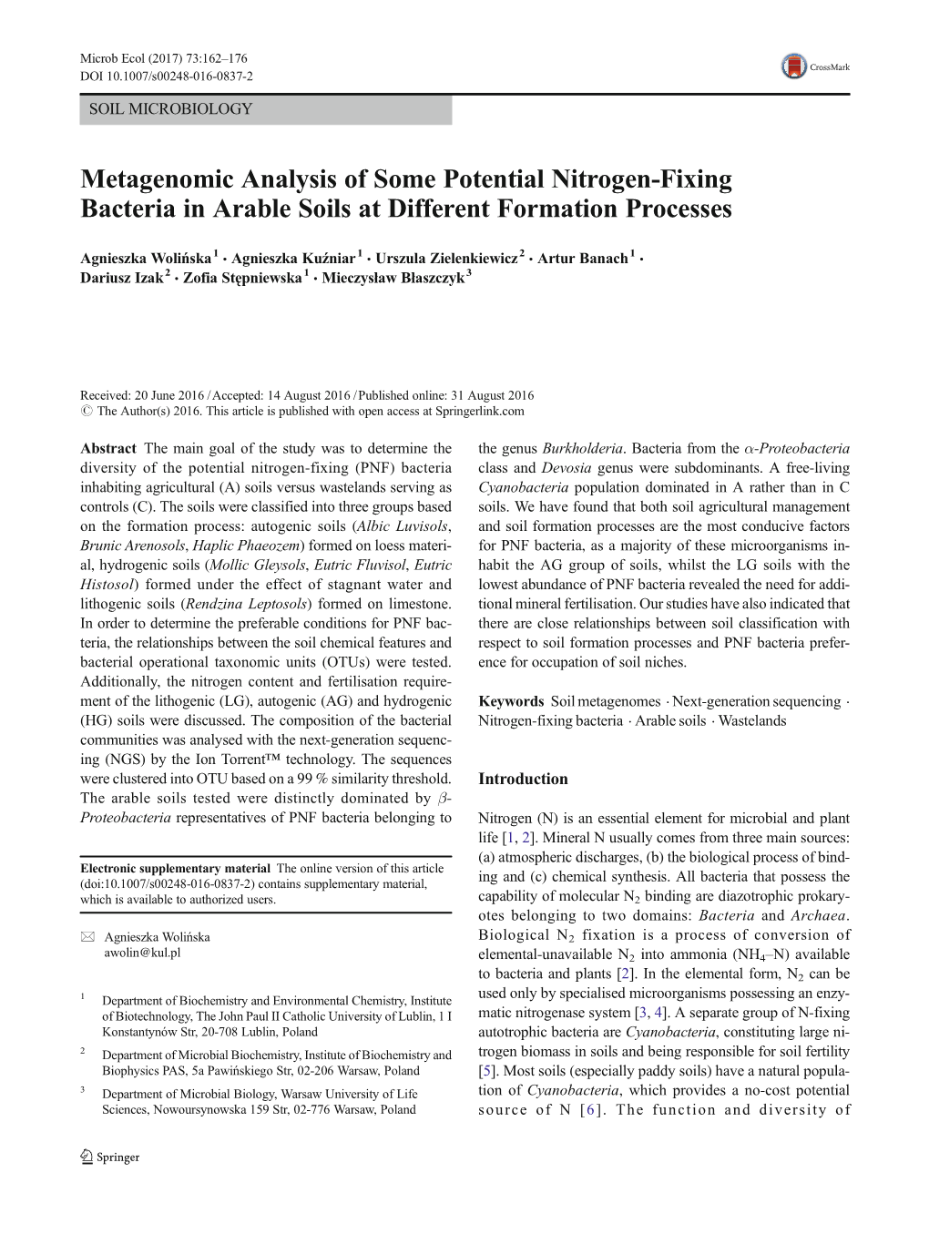 Metagenomic Analysis of Some Potential Nitrogen-Fixing Bacteria in Arable Soils at Different Formation Processes