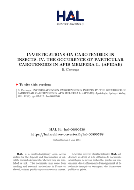 Investigations on Carotenoids in Insects. Iv