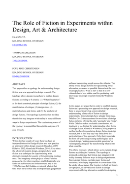 The Role of Fiction in Experiments Within Design, Art & Architecture