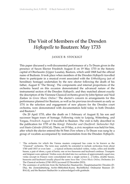 The Visit of Members of the Dresden Hofkapelle to Bautzen: May 1733