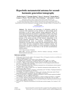 Hyperbolic Metamaterial Antenna for Second- Harmonic Generation Tomography