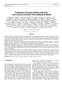 Properties of Slowly Rotating Asteroids from Convex Inversion Thermophysical Model A