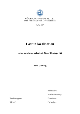 Lost in Localisation: a Translation Analysis of Final Fantasy
