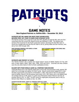 Patriots at Philadelphia Game Notes