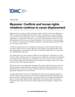 Myanmar: Conflicts and Human Rights Violations Continue to Cause Displacement