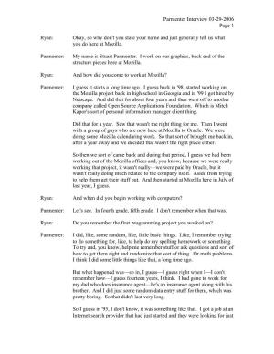 Parmenter Interview 03-29-2006 Page 1 Ryan: Okay, So Why Don't You