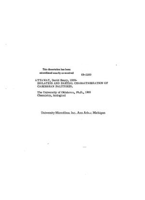 69-2200 ATTAWAY, David Henry, 1938- ISOLATION and PARTIAL CHARACTERIZATION of CARIBBEAN PALYTOXIN