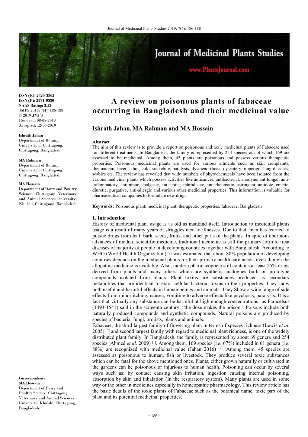 A Review on Poisonous Plants of Fabaceae Occurring in Bangladesh