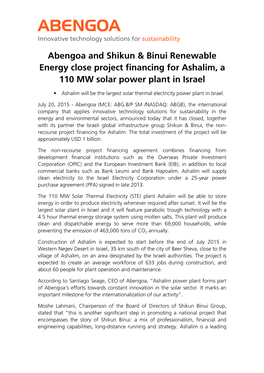 Abengoa and Shikun & Binui Renewable Energy Close Project