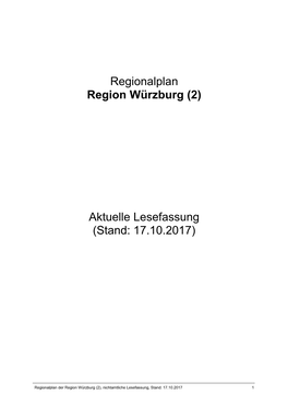Regionalplan Region Würzburg (2) Aktuelle Lesefassung (Stand: 17.10