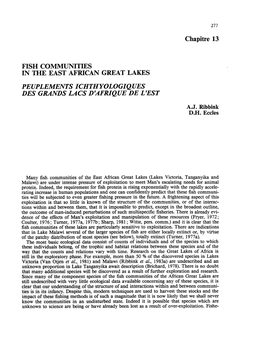 Fish Communities in the East African Great Lakes = Peuplement
