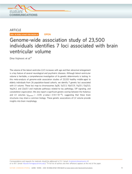 Genome-Wide Association Study of 23,500 Individuals Identifies 7 Loci Associated with Brain Ventricular Volume