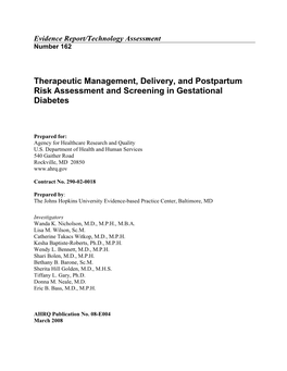 Therapeutic Management, Delivery, and Postpartum Risk Assessment and Screening in Gestational Diabetes