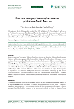 Solanaceae) Species from South America 39 Doi: 10.3897/Phytokeys.44.8693 RESEARCH ARTICLE Launched to Accelerate Biodiversity Research