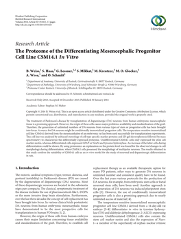 Research Article the Proteome of the Differentiating Mesencephalic Progenitor Cell Line CSM14.1 in Vitro