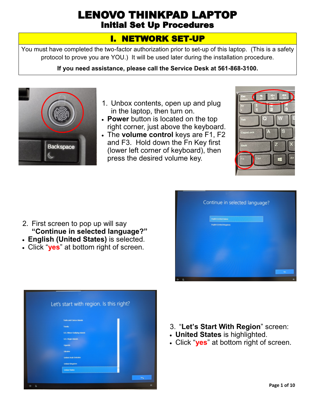 LENOVO THINKPAD LAPTOP Initial Set up Procedures I