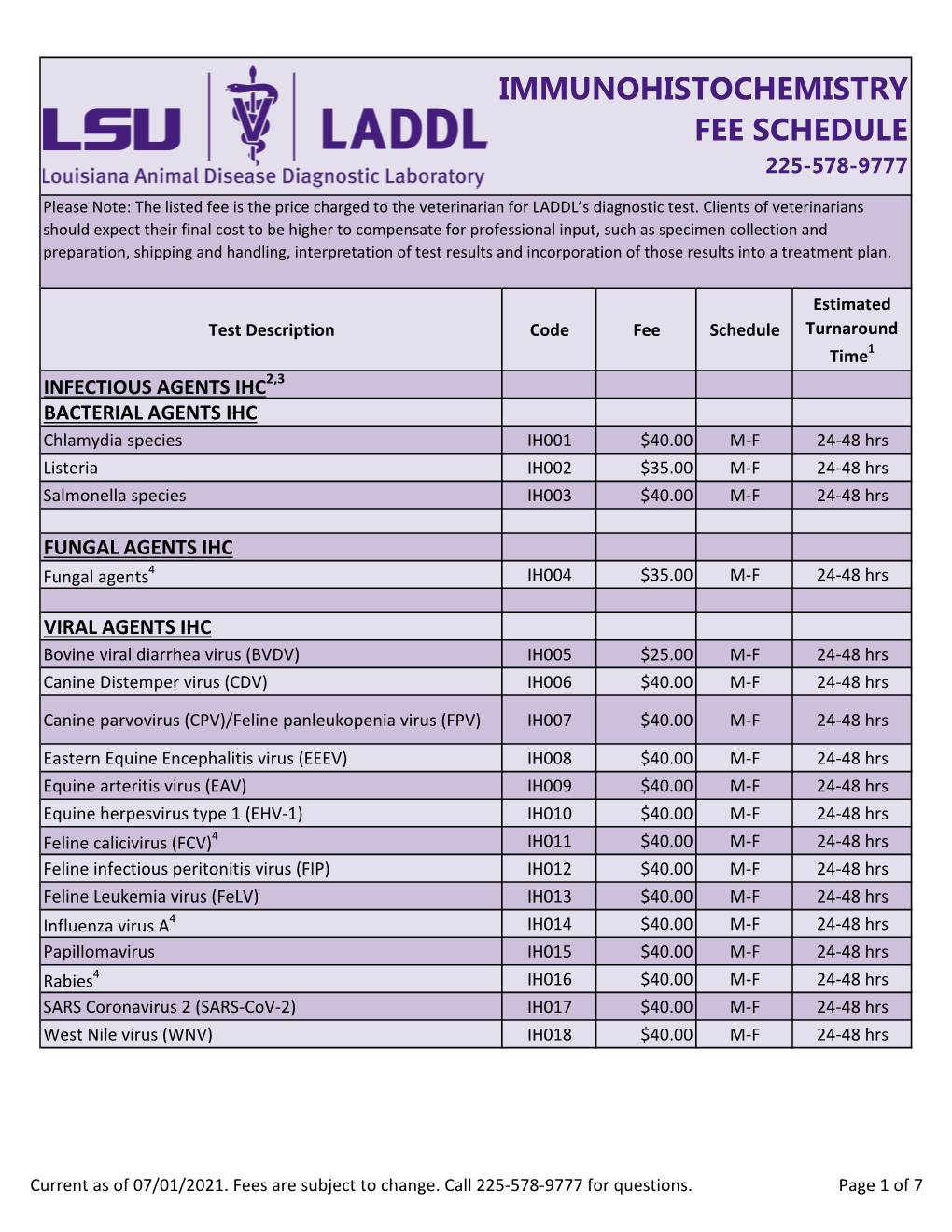 Immunohistochemistry Fee Schedule 225-578-9777